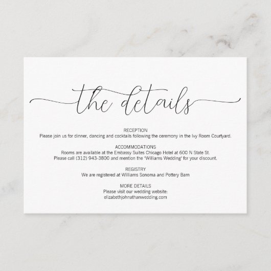 Einfache Details zu den Minimalskripten bei Hochze Begleitkarte (Vorderseite)