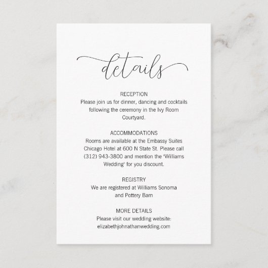 Einfache Details zu den Minimalskripten bei Hochze Begleitkarte (Vorderseite)