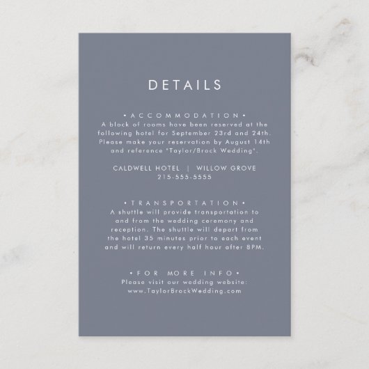 Einfache Details zu Slate Blue Gray Wedding Begleitkarte (Vorderseite)