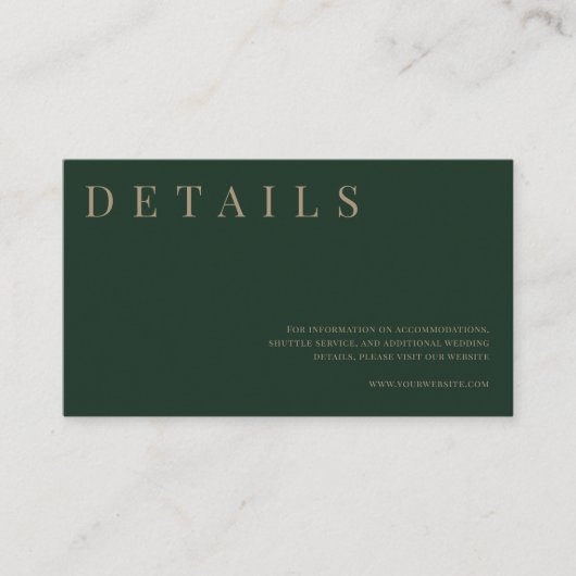 Einfache Details zum Hochzeitsfeiern in Grün und G Begleitkarte (Vorderseite)