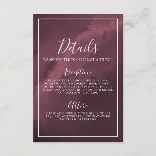Einfache Details zur Hochzeit im Burgund Begleitkarte (Vorderseite)