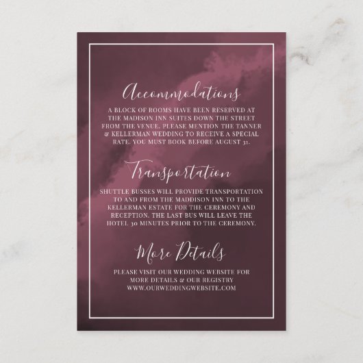 Einfache Details zur Hochzeit im Burgund Begleitkarte (Rückseite)