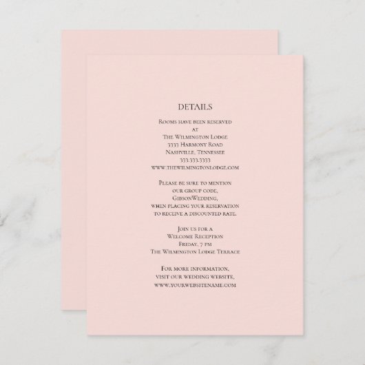 Einfache Details zur Hochzeit in Rosa Begleitkarte (Vorne/Hinten)