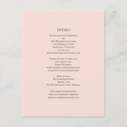 Einfache Details zur Hochzeit in Rosa Begleitkarte (Vorderseite)