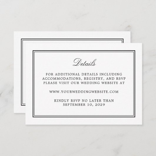 Einfache Details zur Hochzeit in weißem Stil Begleitkarte (Vorne/Hinten)