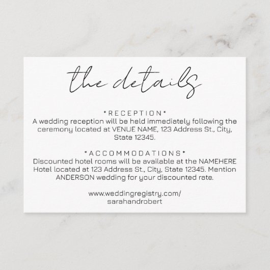 Einfache Details zur Schwarzen Hochzeit Begleitkarte (Vorderseite)