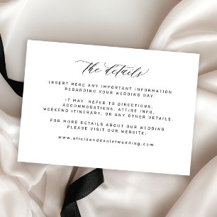 Einfache Details zur Schwarzweiß-Hochzeit Begleitkarte