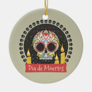 Einfache Dia de Muertos Skull & Candles Ornament