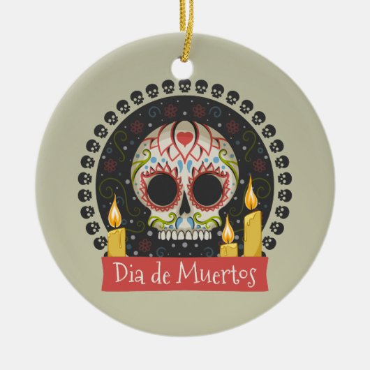 Einfache Dia de Muertos Skull & Candles Ornament (Vorne)