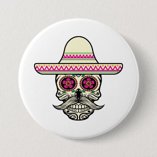 Einfache Dia de Muertos Skull mit Hat | Button (Vorderseite)