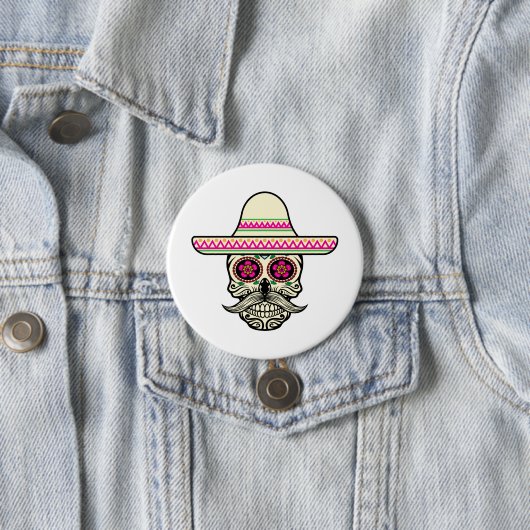 Einfache Dia de Muertos Skull mit Hat | Button (Beispiel)