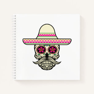 Einfache Dia de Muertos Skull mit Hat   Notizbuch