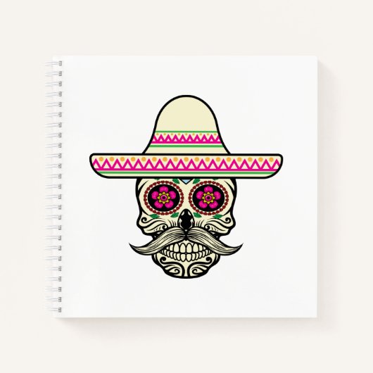 Einfache Dia de Muertos Skull mit Hat | Notizbuch (Vorderseite)