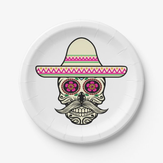 Einfache Dia de Muertos Skull mit Hat | Papiertell Pappteller (Vorderseite)