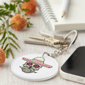 Einfache Dia de Muertos Skull mit Hat | Schlüssela Schlüsselanhänger (Vorderseite rechts)