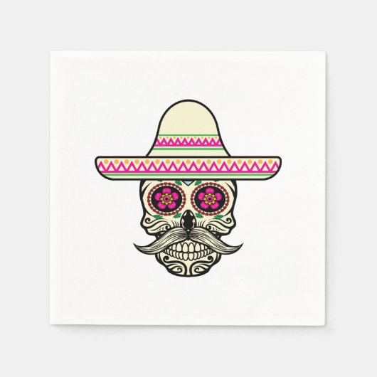 Einfache Dia de Muertos Skull mit Hat | Serviette (Vorderseite)