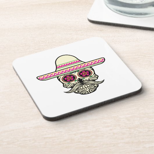 Einfache Dia de Muertos Skull mit Hat | Untersetze Getränkeuntersetzer (Linke Seite)