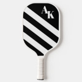 Einfache diagonale Streifen Initials Schwarz/Weiß Pickleball Schläger (Rückseite)