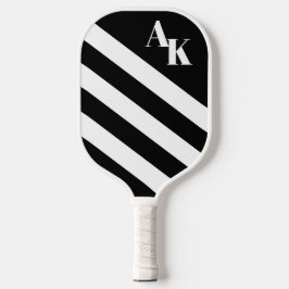 Einfache diagonale Streifen Initials Schwarz/Weiß Pickleball Schläger