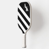 Einfache diagonale Streifen Initials Schwarz/Weiß Pickleball Schläger (Links)