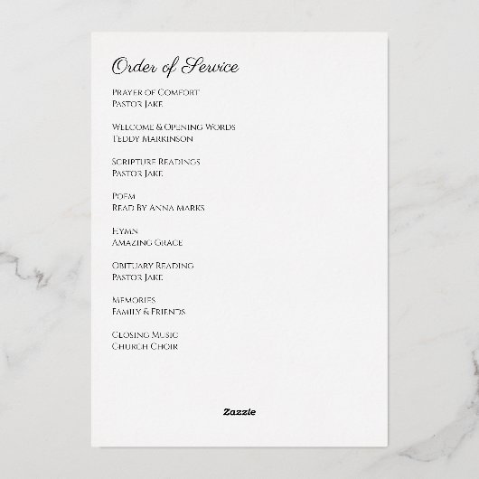 Einfache Dienstreihenfolge für das Foto von Speich Folieneinladung (Rückseite)