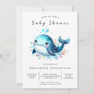 Einfache Digital Whale Baby Dusche Einladung