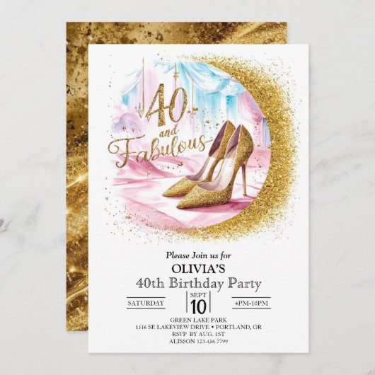 Einfache digitale Gold 40. Geburtstag Einladung (Vorne/Hinten)