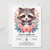 Einfache digitale Raccoon Girl Birthday Einladung (Vorderseite)