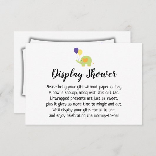 Einfache Display Babydusche mit Elephant Begleitkarte (Vorne/Hinten)