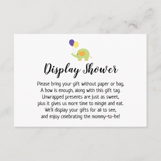 Einfache Display Babydusche mit Elephant Begleitkarte (Vorderseite)