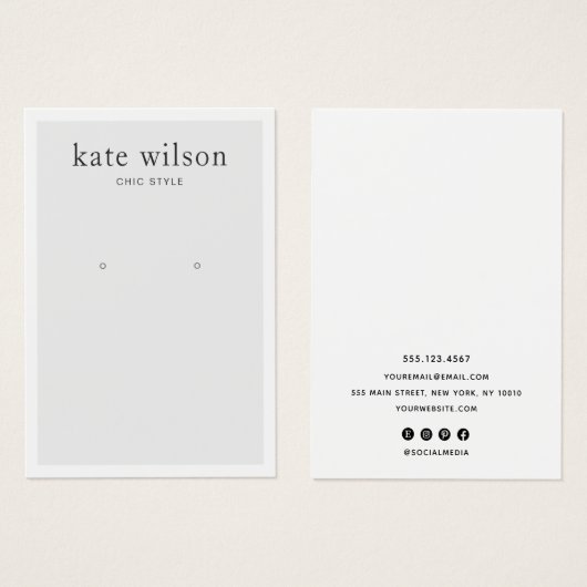 Einfache Display-Karte mit hellgrauem Ohrring (Vorne & Hinten)