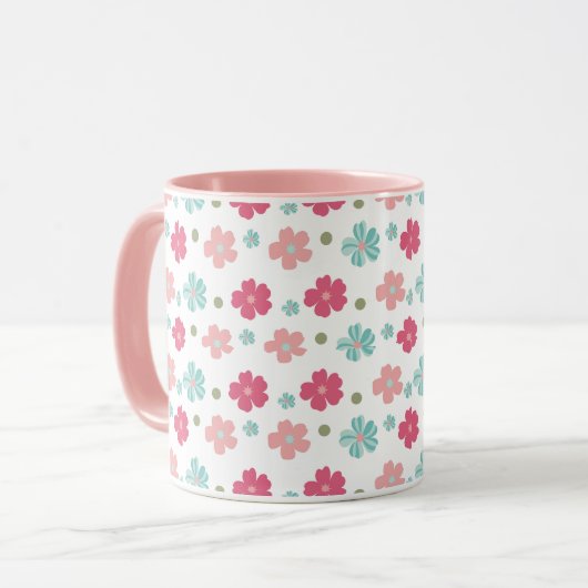 Einfache Ditsy-Floral in Rosa und Aquamarin Tasse (Vorderseite Links)