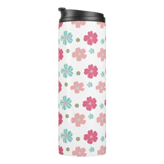 Einfache Ditsy-Floral in Rosa und Aquamarin Thermosbecher (Nach rechts gedreht)