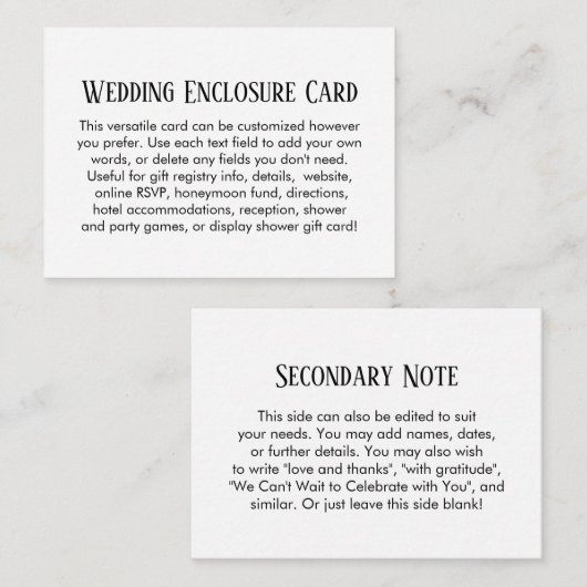 Einfache DIY Custom Wedding Black & White Begleitkarte (Vorne/Hinten)