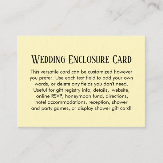 Einfache DIY Custom Wedding Blassgelb Begleitkarte (Vorderseite)
