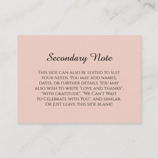 Einfache DIY Custom Wedding Blush Pink Begleitkarte (Rückseite)