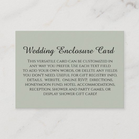 Einfache DIY Custom Wedding Light Sage Green Begleitkarte (Vorderseite)