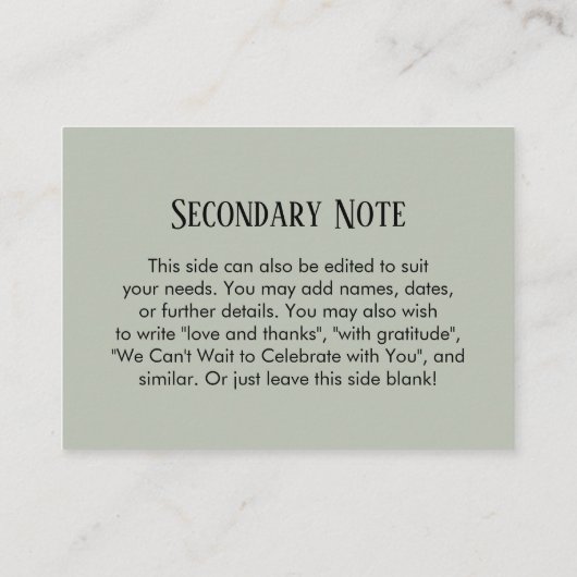 Einfache DIY Custom Wedding Sage Green Begleitkarte (Rückseite)