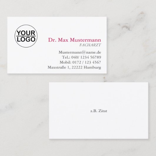einfache Doktor Visitenkarte mit Logo (Vorne/Hinten)