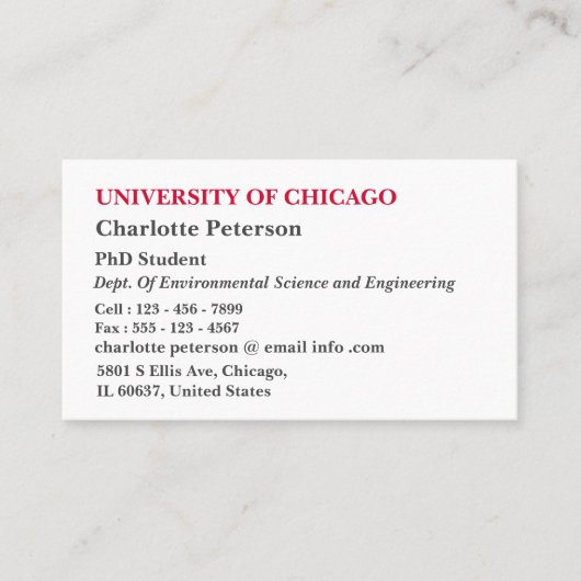 Einfache Doktorandenkarte - StudentenVisitenkarte Visitenkarte (Vorderseite)