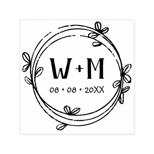 Einfache doodled Wreath Wedding Monogram Permastempel (Design)