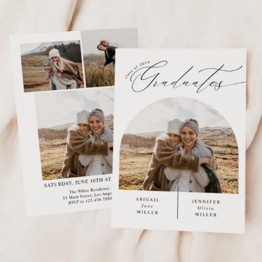 Einfache Doppel-Feier Foto Graduation Party Einladung