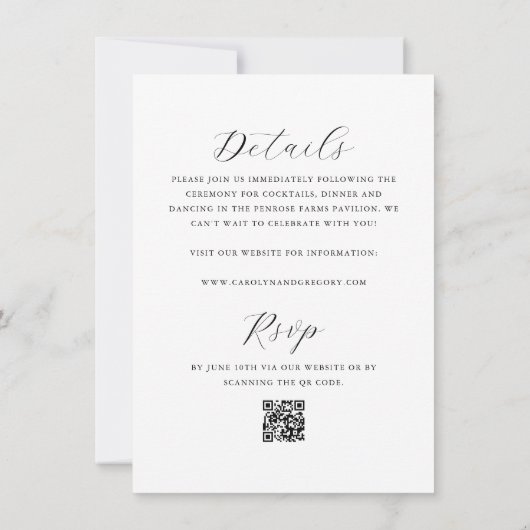 Einfache Doppelseitige Minimalistische QR Hochzeit Einladung (Rückseite)