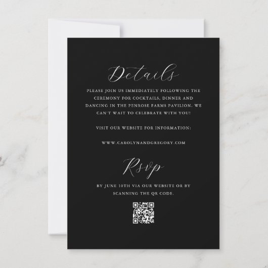 Einfache Doppelseitige Minimalistische QR Hochzeit Einladung (Rückseite)