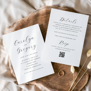 Einfache Doppelseitige Minimalistische QR Hochzeit Einladung