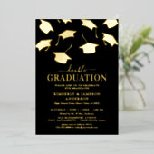 Einfache Double Graduation Party Gold Folieneinladung (Stehend vorne)