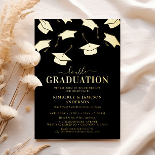 Einfache Double Graduation Party Gold Folieneinladung