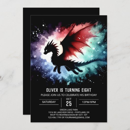 Einfache Dragon Birthday individuell anpassbar Einladung (Vorne/Hinten)