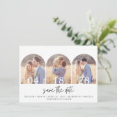 Einfache Drei-Bögen-Foto-Hochzeit Save The Date (Stehend Vorderseite)