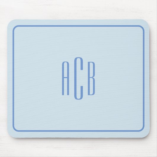 Einfache Drei-Buchstaben-blaue Monogramm-Grenze Mousepad (Vorne)